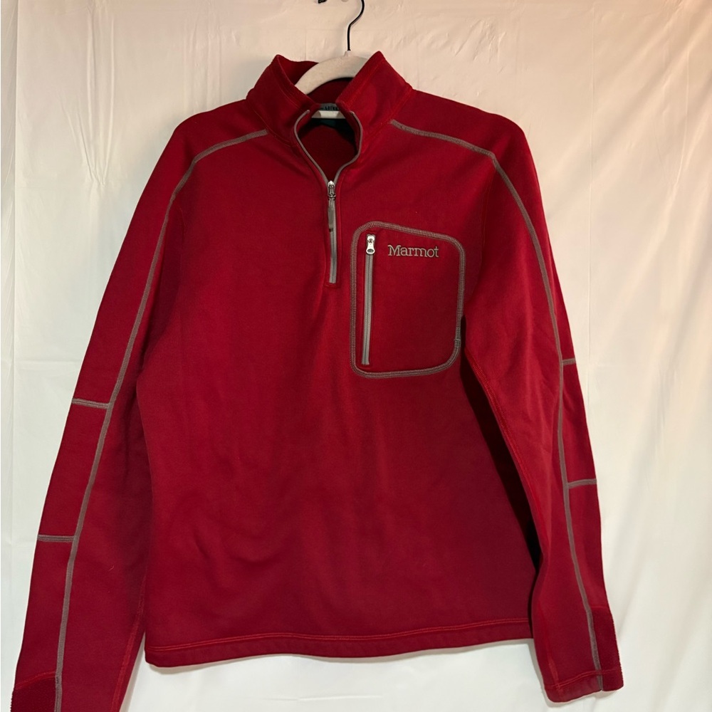 Marmot Red Quarter-Zip Fleece Pullover with Contrast Stitching